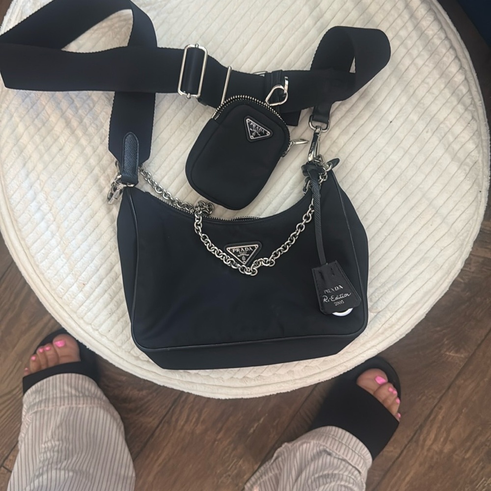 Prada Black Crossbody Bag with Silver Chain Detail